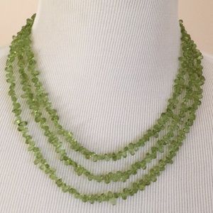 Handmade triple strand peridot bead necklace